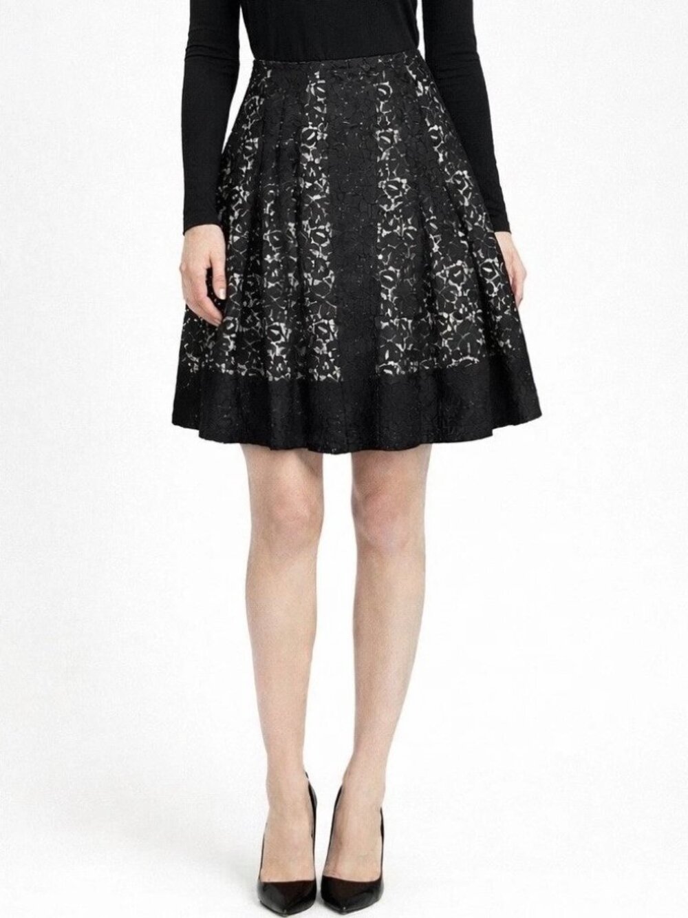 Talbots Woman Eyelet Black Lace Overlay Skirt White Underskirt Attached Plus 24W